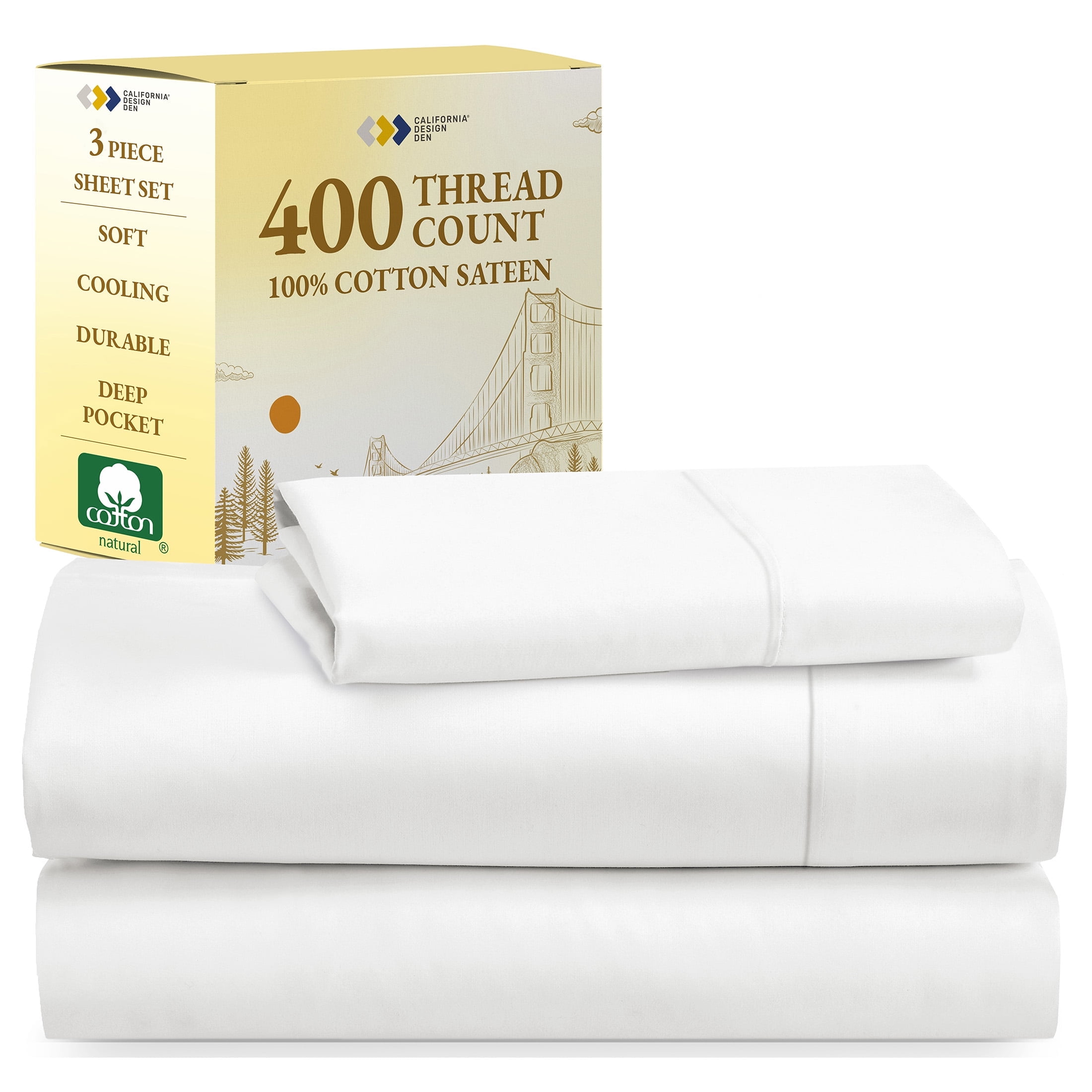 Antique White Cotton Sateen Twin XL Sheet Set