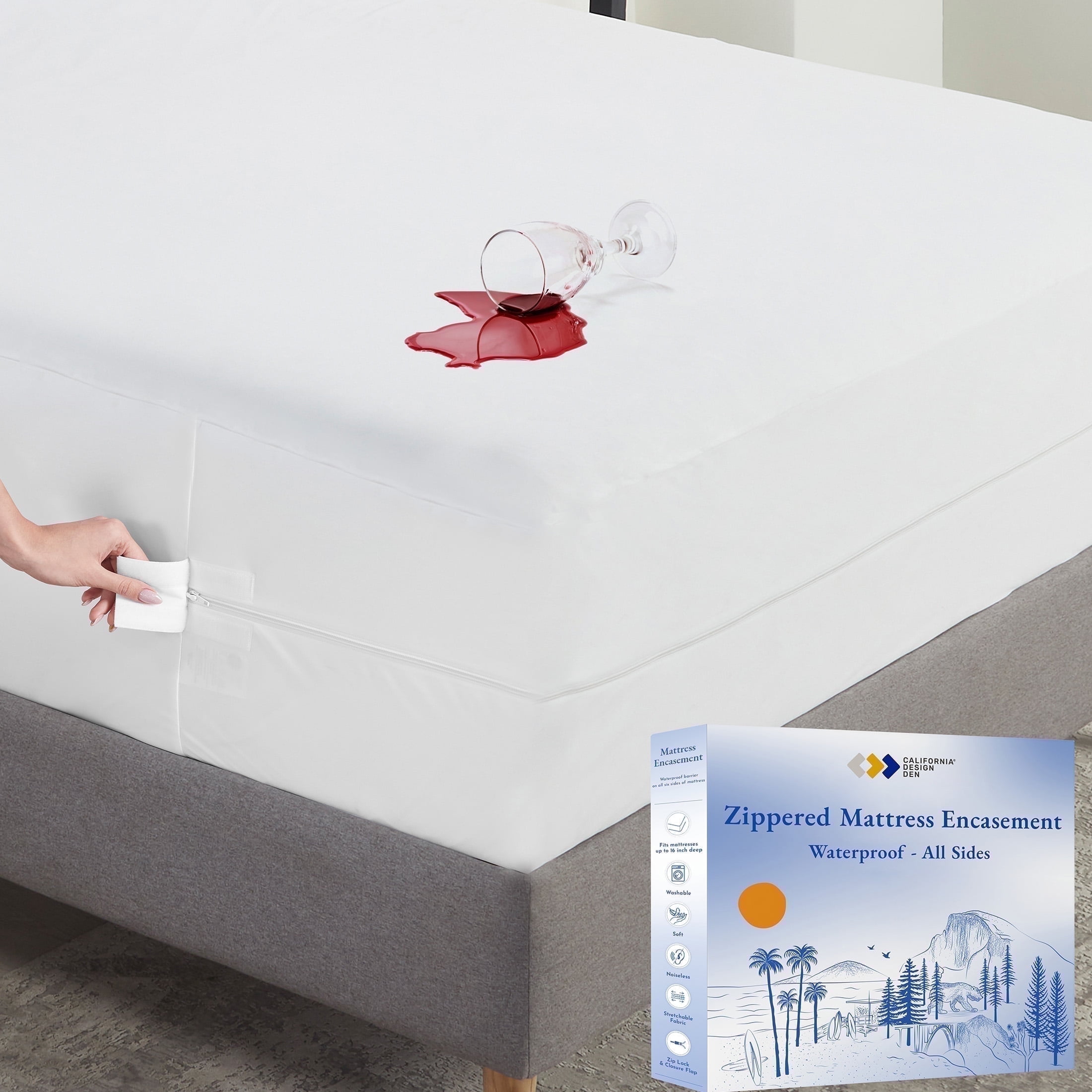 Full Size White Waterproof Zippered Mattress Encasement
