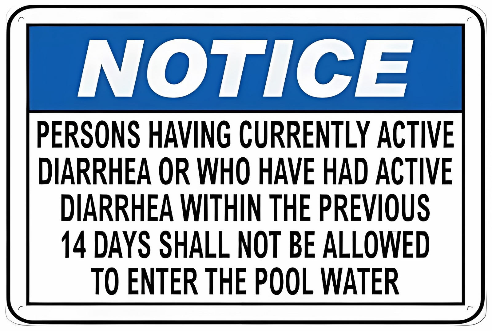 California Diarrhea Pool Aluminum Tin Sign 12 x 8 Inches - Warning Sign ...