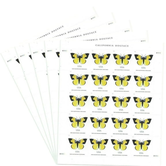 California Dogface Butterfly USPS 2 Ounce Forever Postage Stamp 5 Sheets of 20 US Postal First Class Non-Machineable Wedding Celebration Anniversary Flowers Party (100 Stamps)