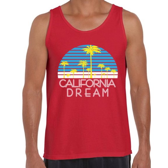 California Dream Palms USA State Tank Top for Men - S M L XL 2XL California Graphic Tee - Best Patriotic Cali Outfit Tee Top Gift