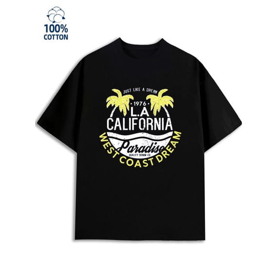 California Dream Tee for men Los Angeles 180G 100% Cotton black cut graphics Original Unisex Shirt Graphic tshirts Unique Design Unisex Shirt Cotton tshirts Trendy Unisex Shirt Cotton tshirts