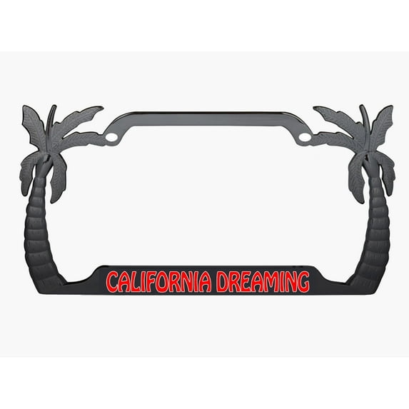 California Dreaming Palm Tree Style Metal License Plate Frame Personalized/Car Accessories Car Tag Holder Cover (Black/Red)