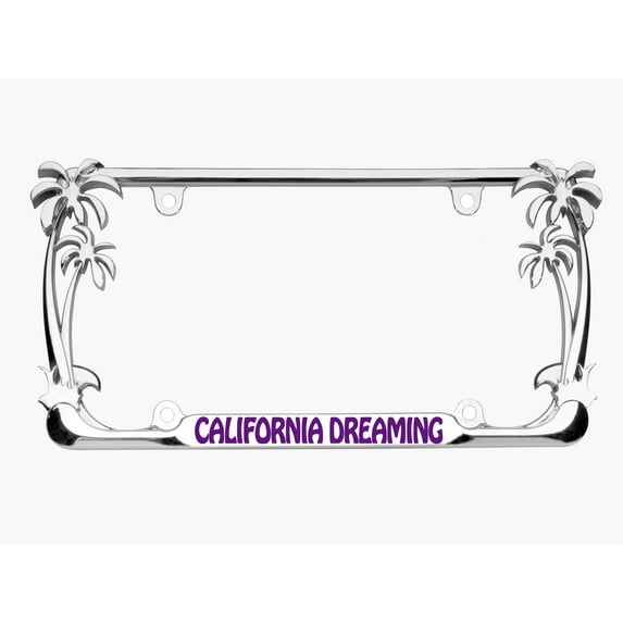 California Dreaming Palm Tree Style Metal License Plate Frame Personalized/Car Accessories Car Tag Holder Cover (Chrome/Purple)