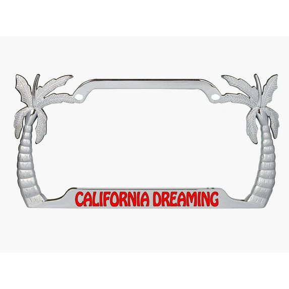 California Dreaming Palm Tree Style Metal License Plate Frame Personalized/Car Accessories Car Tag Holder Cover (Chrome/Red)