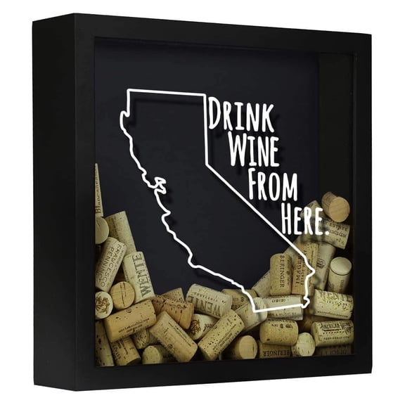 Torched California Wine Cork Shadow Box Wall Mount Decor 13"x13"x3" Black