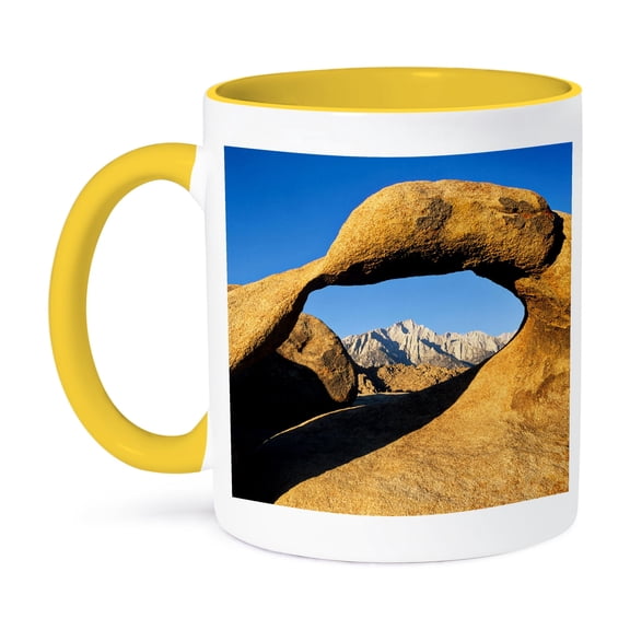3dRose, California, Eastern Sierra, Lone Pine Peak through Mobius arch , 11oz Two-Tone Yellow Mug