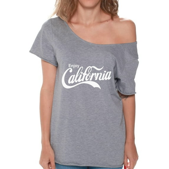 California Enjoy White Print Off Shoulder Shirt for Women - California USA Graphic Tee S M L XL 2XL T-Shirt Sunny Cali Tee Gift