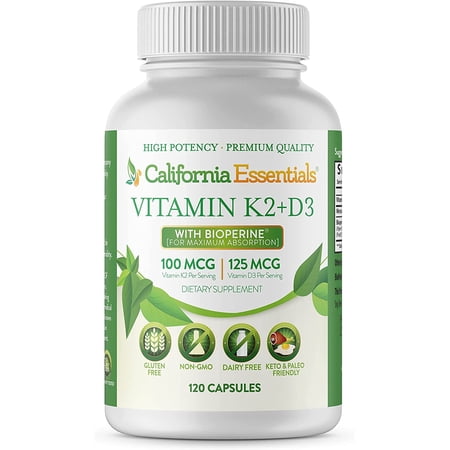 California Essentials Vitamin K2 D3 5000IU with Bioperine Heart Health and Bone Supplement, 120 Capsule