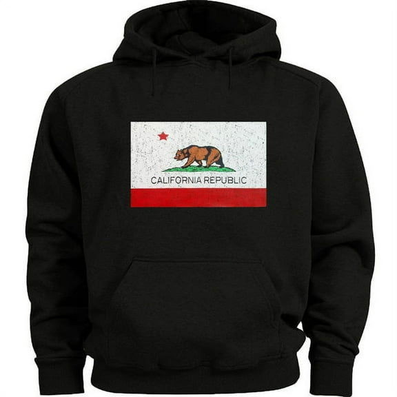 California Flag Bear Hoodie Men's Sweatshirt Black