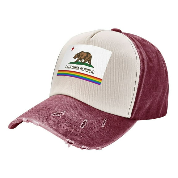 California Gay Pride Flag Distressed Baseball Cap Dad Hats for Men Women Vintage Trucker Hat Low Profile Ball Caps