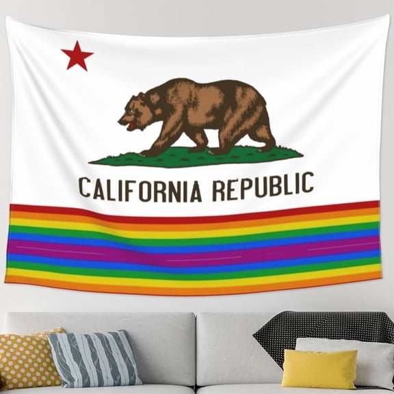 California Gay Pride Flag Tapestry Wall Hanging Tapestry For Bedroom Living Room Dorm (60 * 90 Inches)