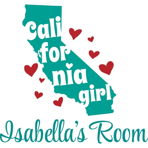 California Girl Cali Map Hearts Customized Wall Decal - Custom Vinyl Wall Art - Personalized Name - Baby Girls Boys Kids Bedroom Wall Decal Room Decor Wall Stickers Decoration Size (30x30 inch)