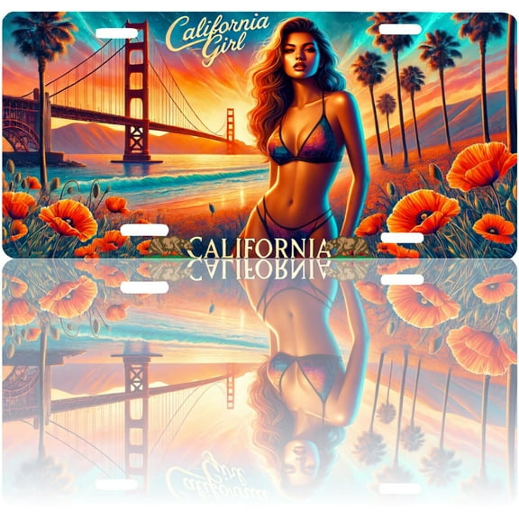 California Girl Californian. Aluminum Vanity Novelty License Plate Placa, 6" x 12", Souvenir, Decorative Tourist Gift Sign
