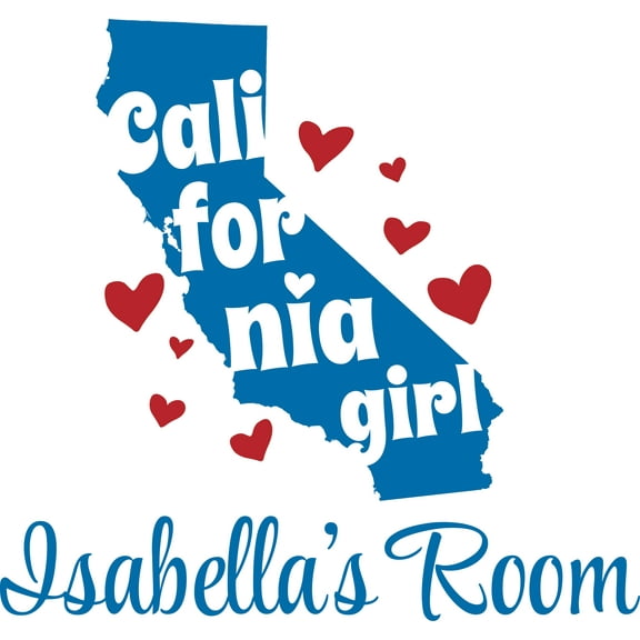 California Girl Hearts Cali Map Customized Wall Decal - Custom Vinyl Wall Art - Personalized Name - Baby Girls Boys Kids Bedroom Wall Decal Room Decor Wall Stickers Decoration Size (20x20 inch)