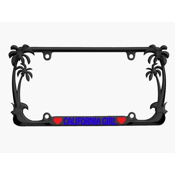 California Girl Palm Tree Style Metal License Plate Frame Personalized/Car Accessories Car Tag Holder Cover (Black/Lime Blue)