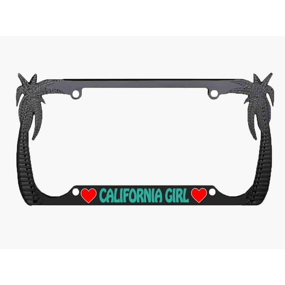 California Girl Palm Tree Style Metal License Plate Frame Personalized/Car Accessories Car Tag Holder Cover Frame A (Black/Turquoise)