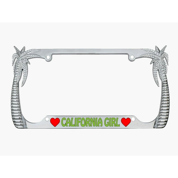 California Girl Palm Tree Style Metal License Plate Frame Personalized/Car Accessories Car Tag Holder Cover Frame A (Chrome/Lime Green)
