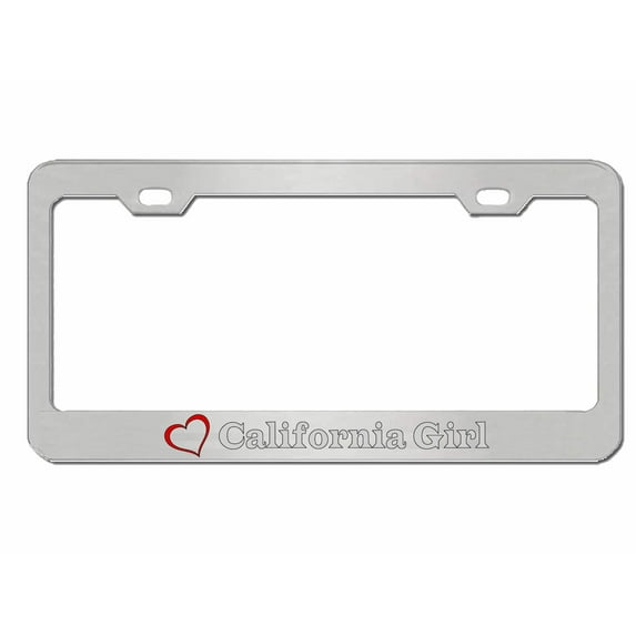 California Girl Style Metal License Plate Frame Personalized/Car Accessories Car Tag Holder Cover (Chrome/Silver)