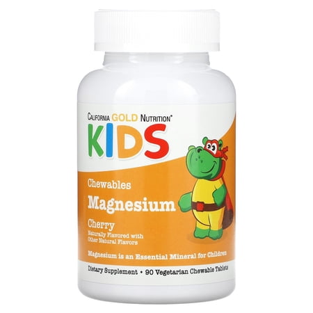 California Gold Nutrition Chewable Magnesium for Children, Cherry, 90 Vegetarian Tablets (50 mg per Tablet)