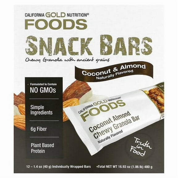 California Gold Nutrition, Foods, Coconut Almond Chewy Granola Bars, 12 Bars, 1.4 oz Pack of 3