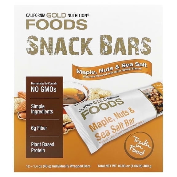 California Gold Nutrition, Foods, Maple Sea Salt Bars, 12 Bars, 1.4 oz Pack of 3