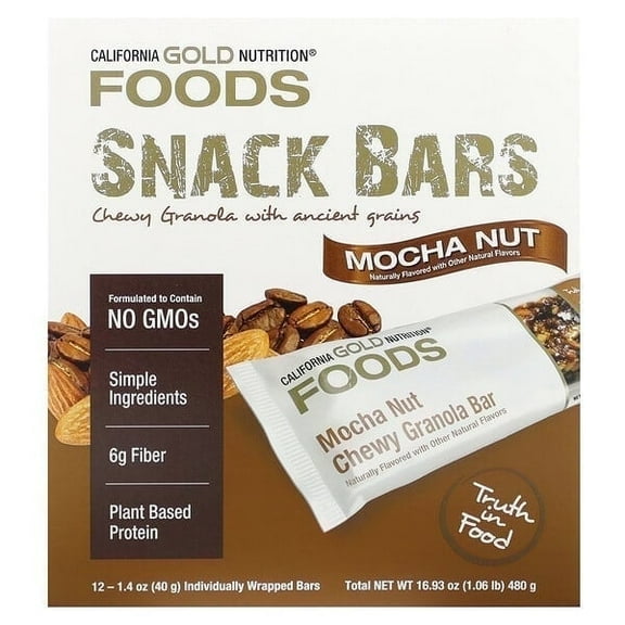 California Gold Nutrition, Foods, Mocha Nut Chewy Granola Bars, 12 Bars, 1.4 oz (40 g) Each Pack of 3