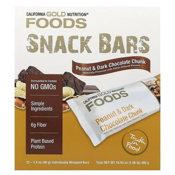 California Gold Nutrition, Foods, Peanut & Dark Chocolate Chunk Bars, 12 Bars, 1.4 oz (40 g) Each Pack of 2