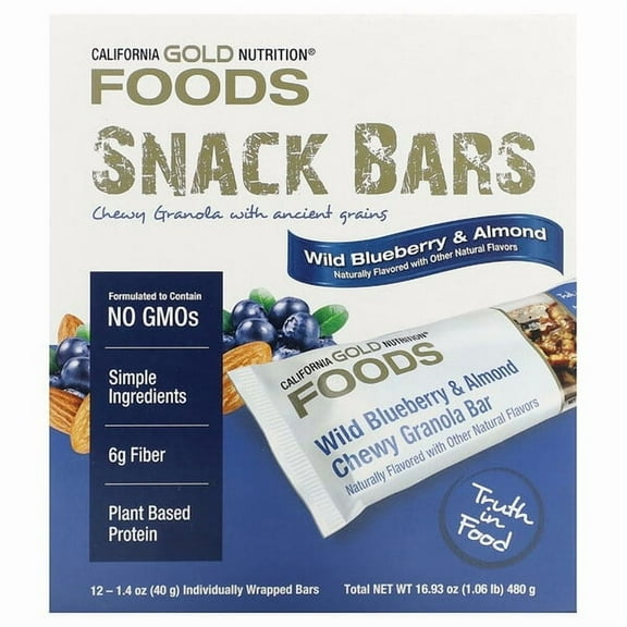 California Gold Nutrition, Foods, Wild Blueberry & Almond Chewy Granola Bars, 12 Bars, 1.4 oz (40 g) Each Pack of 3