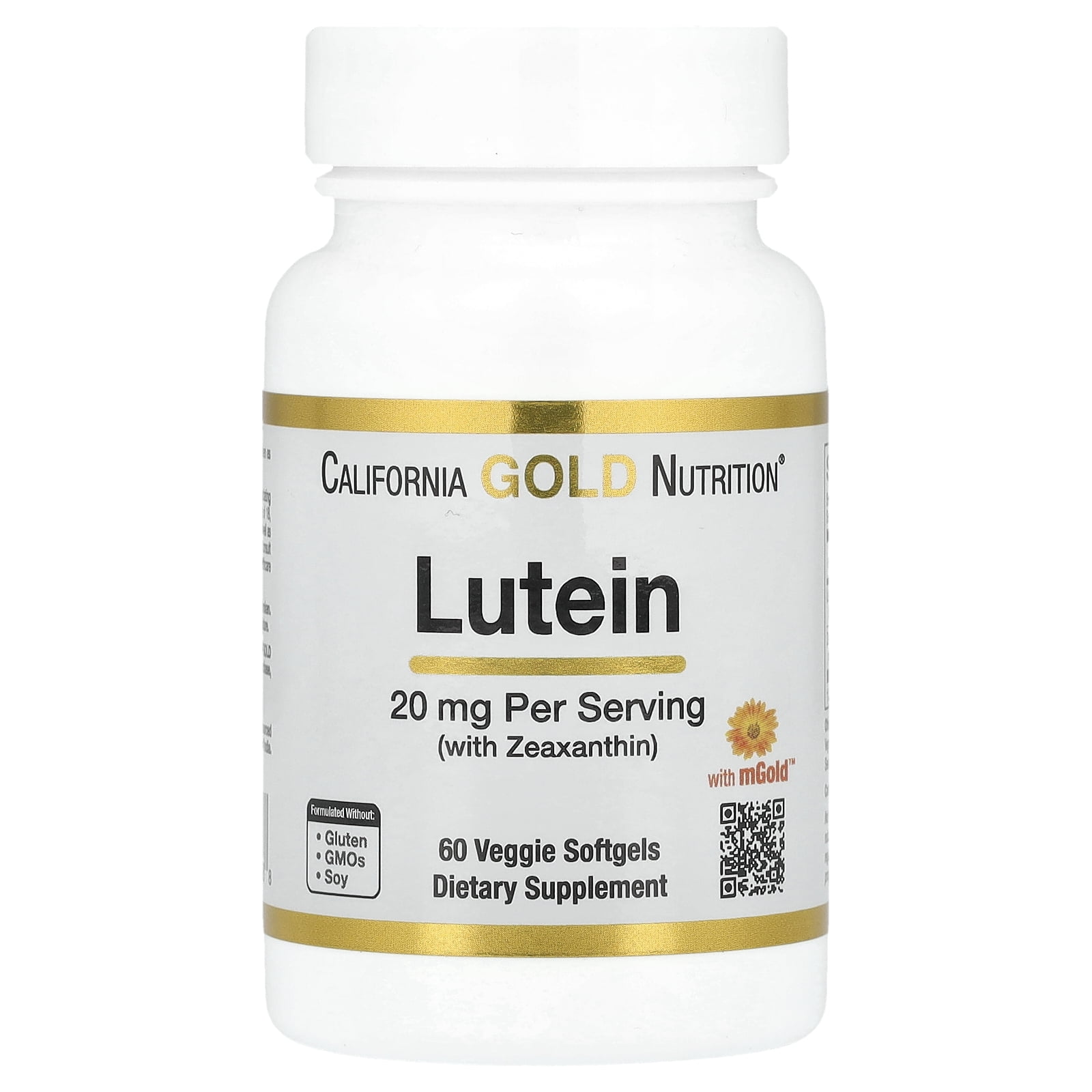 California Gold Lutein-Zeaxanthin, 20mg Vision Support, 60 Veggie ...