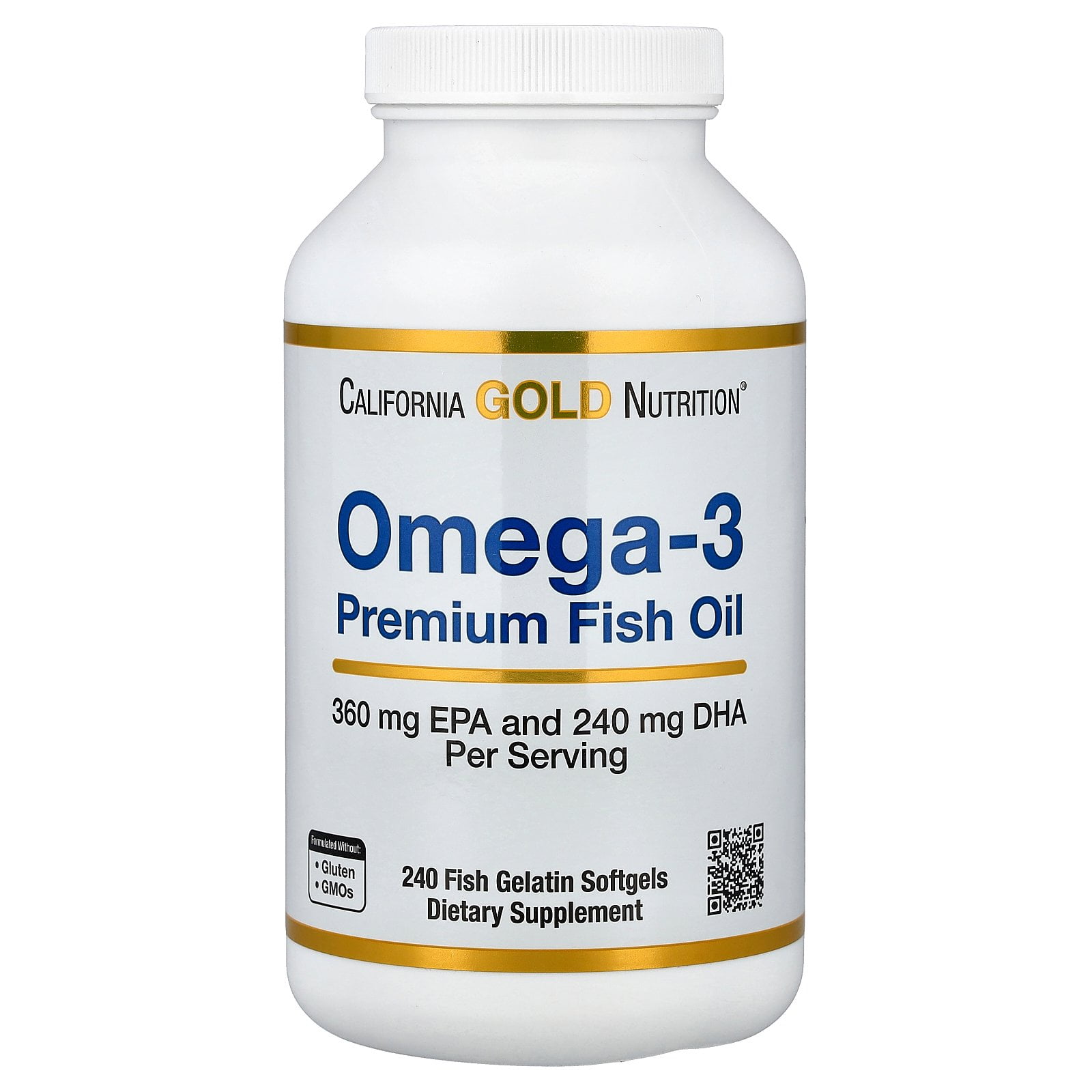 California GOLD Nutrition Omega-3  Premium Fish Oil 240 Fish Gelatin Softgels