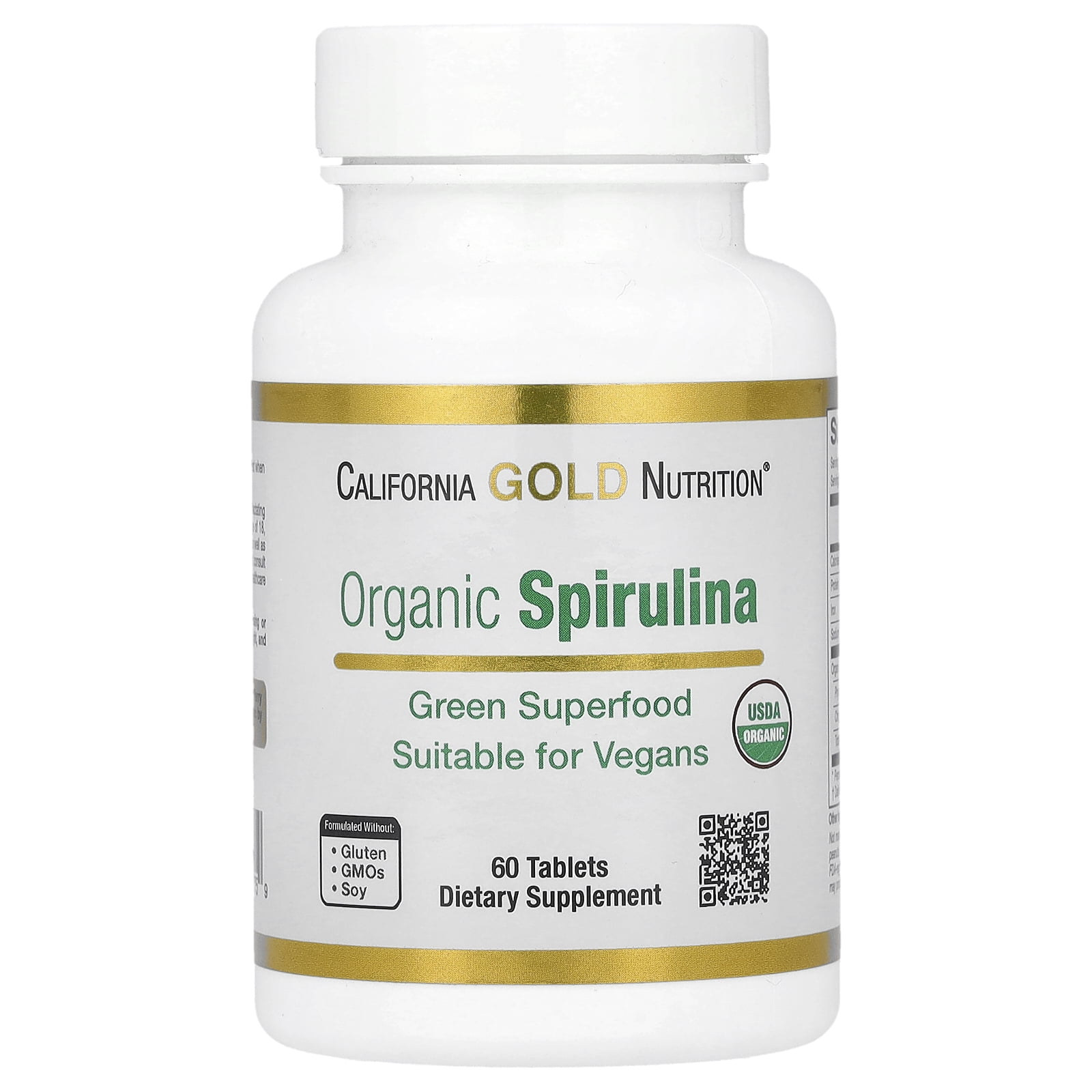 California Gold Nutrition Organic Spirulina with Phycocyanin, and Chlorophyll, 60 Tablets (500 mg per Tablet)