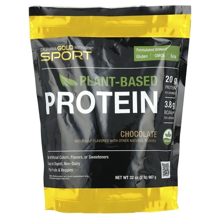 California Gold Nutrition Sport, Plant-Based Protein with Organic Brown Rice Protein Concentrate, Flaxseed, Chia Seed, Chocolate, 2 lb (907 g)