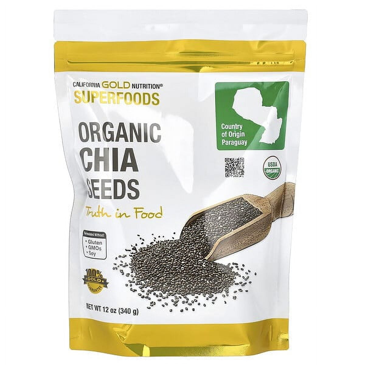California Gold Nutrition, Superfoods, Organic Chia Seeds, 12 oz Pack of 4