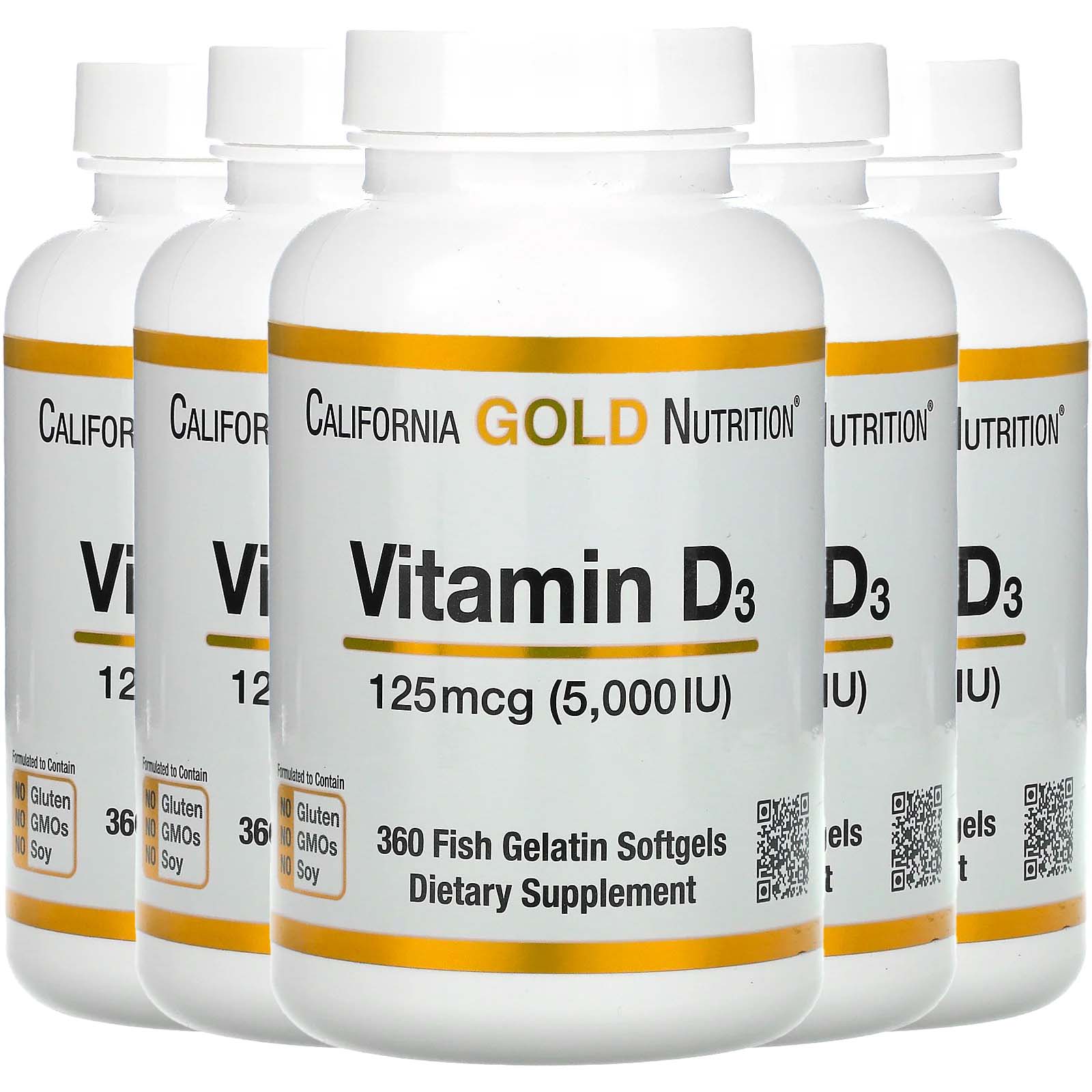 California Gold Nutrition Vitamin D3, 125 mcg (5,000 IU), 360 Fish