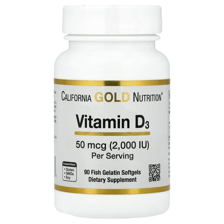 California Gold Nutrition Vitamin D3, 50 mcg (2,000 IU), 90 Fish Gelatin Softgels