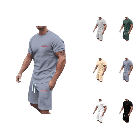 California Graphic Short Sets for Men Short Sleeve Crewneck T Shirt and Shorts 2 Piece Matching Set Mens Summer Outfits