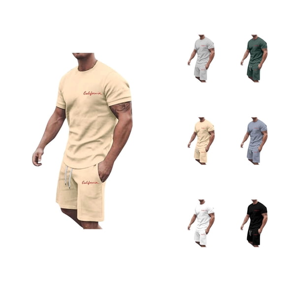 California Graphic Short Sets for Men Short Sleeve Crewneck T Shirt and Shorts 2 Piece Matching Set Mens Summer Outfits