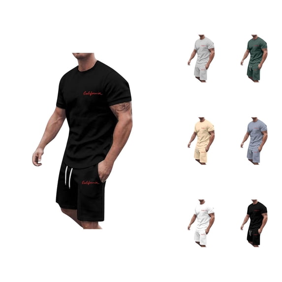 California Graphic Short Sets for Men Short Sleeve Crewneck T Shirt and Shorts 2 Piece Matching Set Mens Summer Outfits