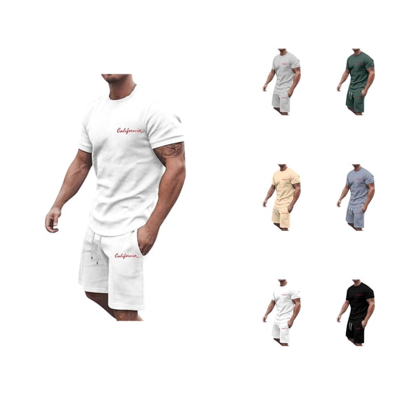 California Graphic Short Sets for Men Short Sleeve Crewneck T Shirt and Shorts 2 Piece Matching Set Mens Summer Outfits