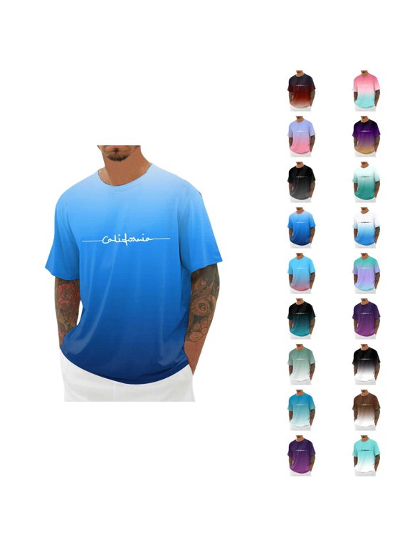 California Graphic Tees for Men 2026 Summer Casual Short Sleeve Crewneck Gradient Color T Shirts Streetwear