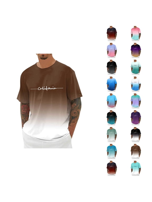 California Graphic Tees for Men 2026 Summer Casual Short Sleeve Crewneck Gradient Color T Shirts Streetwear