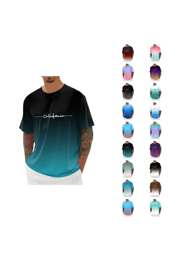 California Graphic Tees for Men 2026 Summer Casual Short Sleeve Crewneck Gradient Color T Shirts Streetwear