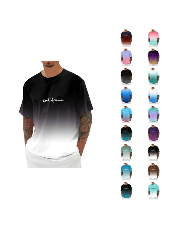 California Graphic Tees for Men 2026 Summer Casual Short Sleeve Crewneck Gradient Color T Shirts Streetwear