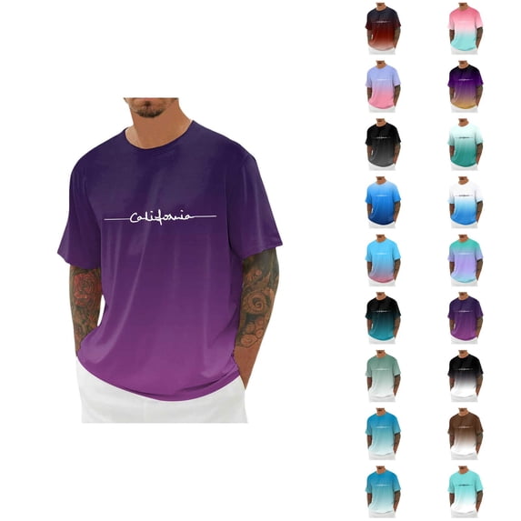 California Graphic Tees for Men 2026 Summer Casual Short Sleeve Crewneck Gradient Color T Shirts Streetwear