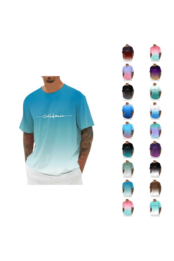 California Graphic Tees for Men 2026 Summer Casual Short Sleeve Crewneck Gradient Color T Shirts Streetwear