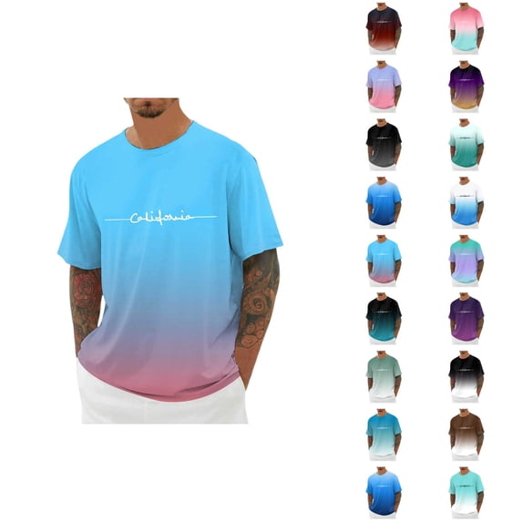 California Graphic Tees for Men 2026 Summer Casual Short Sleeve Crewneck Gradient Color T Shirts Streetwear