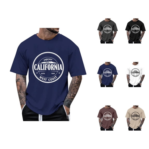 California Graphic Tees for Men 2026 Summer Casual Short Sleeve Crewneck T Shirts West Coast Streetwear