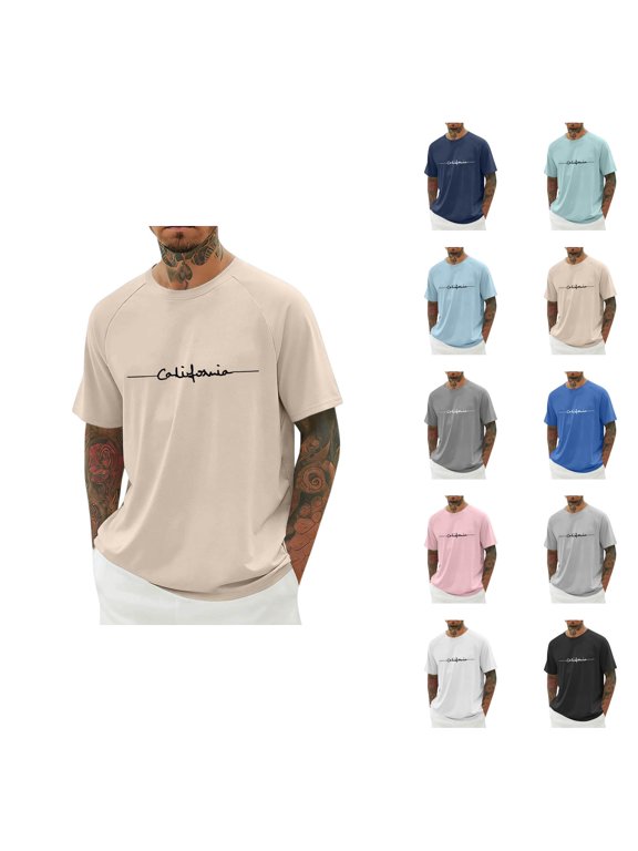 California Graphic Tees for Men Summer Casual Short Raglan Sleeve Crewneck T Shirts West Coast Streetwear,Khaki,XXXL