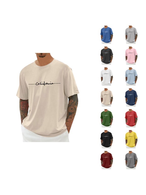 California Graphic Tees for Men Summer Short Sleeve Crewneck Casual Loose T-Shirts